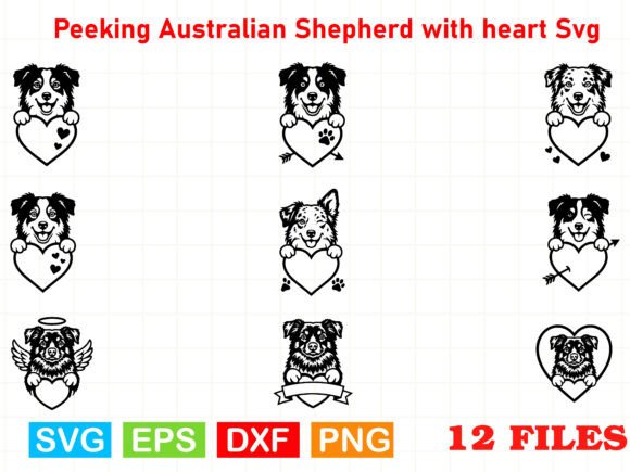 A Cute Peeking Australian Shepherd Heart SVG for Graphics