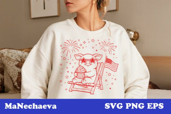 Cute 4th of July Pig Graphics for T-Shirt Designs