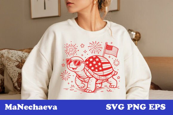 Patriotic Turtle Graphics for T-Shirt Designs & Summer Campaigns